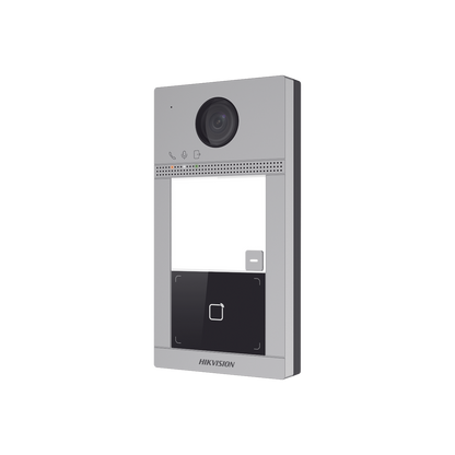 Videoportero IP 2 Megapixel / Llamada y Apertura Remota desde App Hik-Connect / PoE / Exterior IP65 + Antivandalico IK08 / 1 Departamento / Apertura con Tarjeta / Soporta 2 Puertas y hasta 6 Monitores