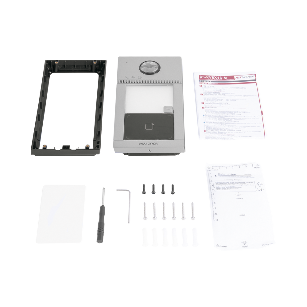 Videoportero IP 2 Megapixel / Llamada y Apertura Remota desde App Hik-Connect / PoE / Exterior IP65 + Antivandalico IK08 / 1 Departamento / Apertura con Tarjeta / Soporta 2 Puertas y hasta 6 Monitores