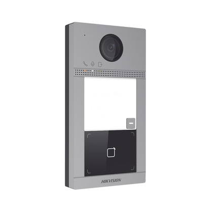 Videoportero IP 2 Megapixel / Llamada y Apertura Remota desde App Hik-Connect / PoE / Exterior IP65 + Antivandalico IK08 / 1 Departamento / Apertura con Tarjeta / Soporta 2 Puertas y hasta 6 Monitores