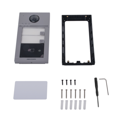 Videoportero IP (IP65 + IK08) con Llamada y apertura desde APP Hik-Connect / Soporta 2 Departamentos / PoE Estandar  / Interfaz WEB para configuración / 2 puertas