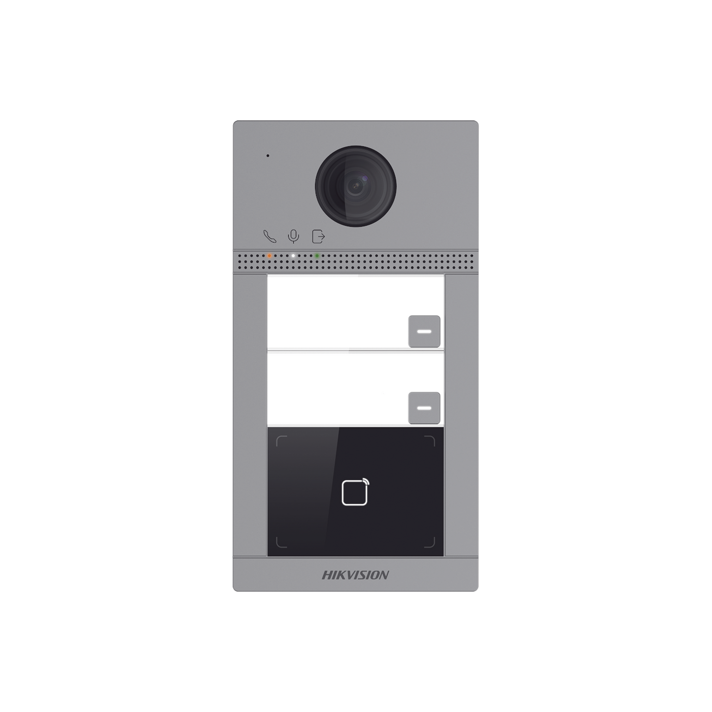 Videoportero IP (IP65 + IK08) con Llamada y apertura desde APP Hik-Connect / Soporta 2 Departamentos / PoE Estandar  / Interfaz WEB para configuración / 2 puertas