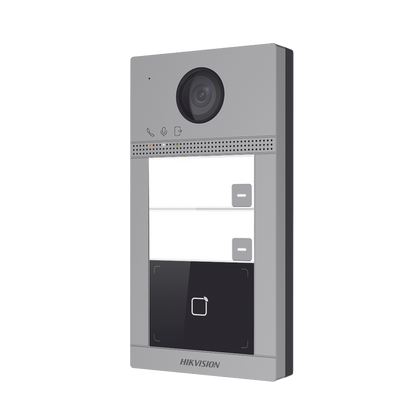 Videoportero IP 2 Megapixel / Llamada y Apertura Remota desde App Hik-Connect (requiere monitor) / PoE / Exterior IP65 + Antivandalico IK08 / 2 Departamentos / Apertura con Tarjeta / Soporta 2 Puertas y hasta 6 Monitores