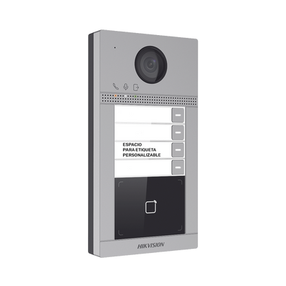Videoportero IP 2 Megapixel / Llamada y Apertura Remota desde App Hik-Connect (Requiere monitor )/ PoE / Exterior IP65 + Antivandalico IK08 / 4 Departamento / Apertura con Tarjeta / Soporta 2 Puertas y hasta 6 Monitores