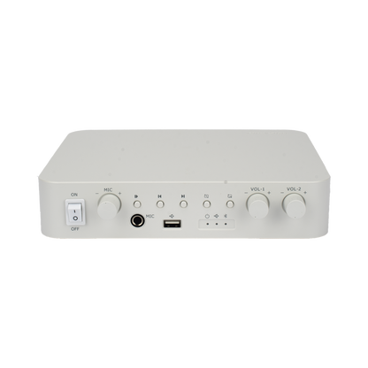 Amplificador | Bluetooth | 2 Canales con Control de volumen Independiente | 30 W por Canal | Salida 4-8 &Omega; x 2 | 100V COM x 2 | Una Zona | Música Ambiental