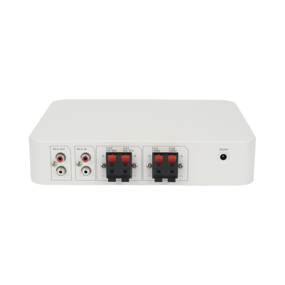 Amplificador | Bluetooth | 2 Canales con Control de volumen Independiente | 30 W por Canal | Salida 4-8 &Omega; x 2 | 100V COM x 2 | Una Zona | Música Ambiental