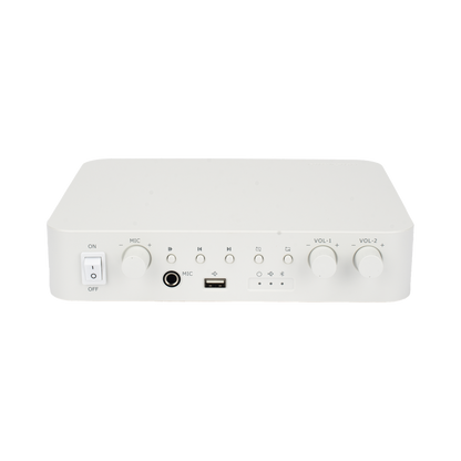Amplificador | Bluetooth | 2 Canales con Control de volumen Independiente | 30 W por Canal | Salida 4-8 &Omega; x 2 | 100V COM x 2 | Una Zona | Música Ambiental