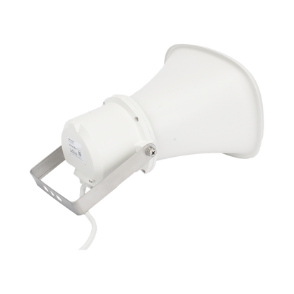 Bocina (Altavoz IP ) | Tipo Trompeta | 25 Watts | 24VCD | Exterior IP67 | Metal | Entrada de alarma | Voceo en tiempo real | Calendarización de audios | Síntesis de Voz (TTS)
