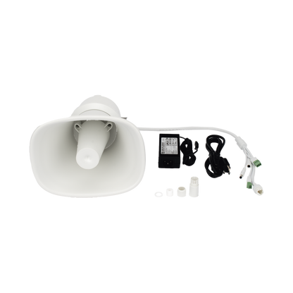 Bocina (Altavoz IP ) | Tipo Trompeta | 25 Watts | 24VCD | Exterior IP67 | Metal | Entrada de alarma | Voceo en tiempo real | Calendarización de audios | Síntesis de Voz (TTS)