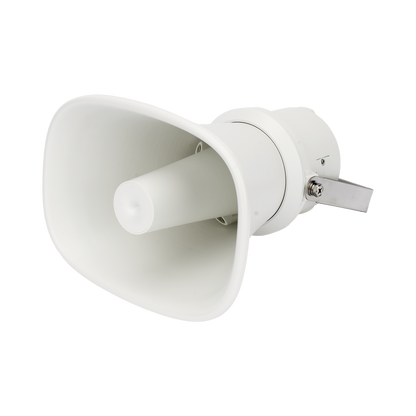 Bocina (Altavoz IP ) | Tipo Trompeta | 25 Watts | 24VCD | Exterior IP67 | Metal | Entrada de alarma | Voceo en tiempo real | Calendarización de audios | Síntesis de Voz (TTS)