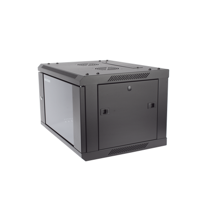 Gabinete para Montaje en Pared - Piso / Puerta de Cristal Templado / Cuerpo Fijo / 6 Unidades de Rack / 19" / Fabricado en Acero