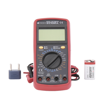 KIT Multímetro Digital DT9205A 600 Vcc /  Vca  CATII,  con Pantalla LCD. Incluye Batería ER-9V de 9V