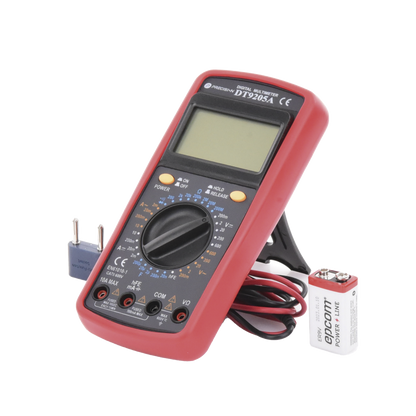 KIT Multímetro Digital DT9205A 600 Vcc /  Vca  CATII,  con Pantalla LCD. Incluye Batería ER-9V de 9V
