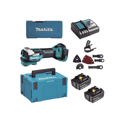 Multiherramienta Oscilante Inalámbrica de 18V, incluye 2 Baterías  BL1850B de 5.0 A, Cargador DC18RC, Accesorios y Estuche Makpac