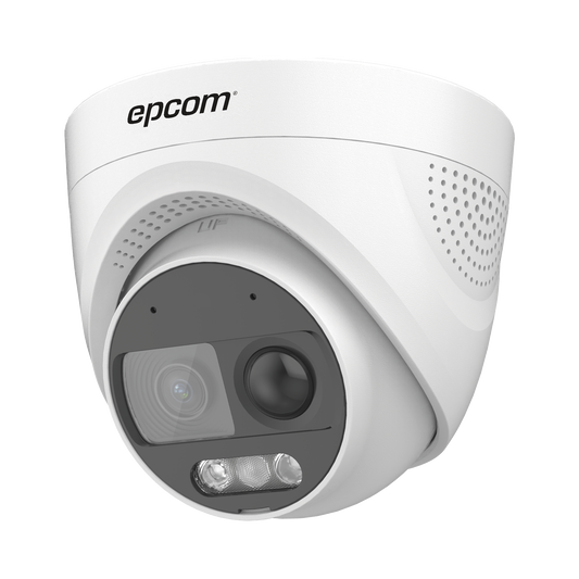 Domo TURBOHD 1080p / Imagen a Color 24/7 / Lente 2.8 mm / Luz Blanca 20 mts / Micrófono integrado / Exterior IP67 / WDR 130 dB / Sensor PIR / Sirena Integrada / Salida de audio / Estrobo ROJO - AZUL