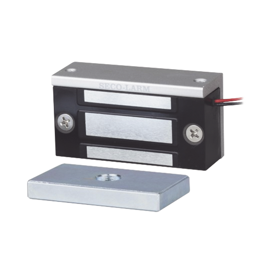 Chapa Magnética  de 36 kg (80 Lbs) / Uso en Lockers o Gabinetes / 12~24 VDC / Tamaño Miniatura 70x31x19 mm / Protección MOV / Sin Magnetismo Residual / Montaje Completo