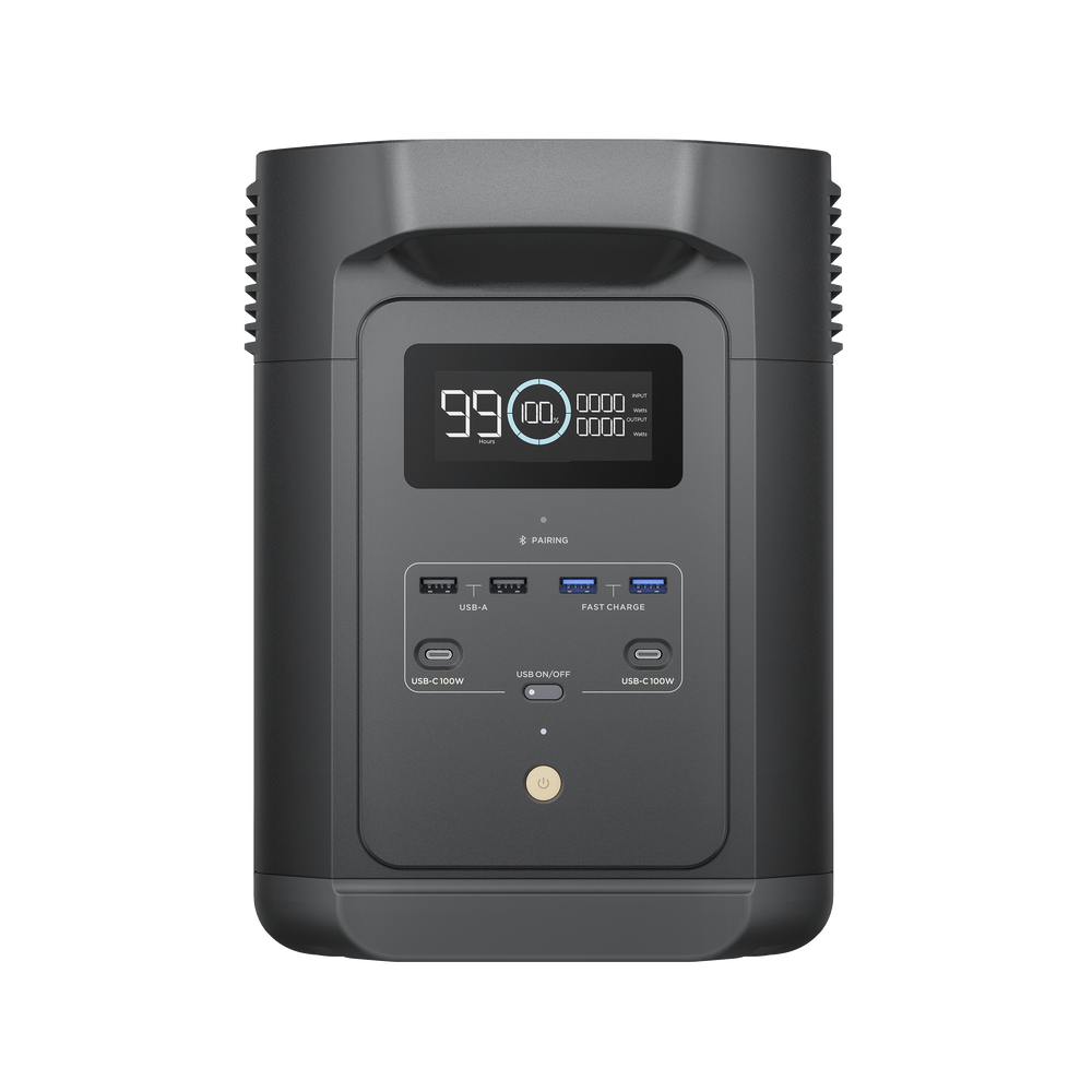 Estación de Energía Portátil de 980Wh Litio LFP / 10 Puertos AC 500 W (Max. 1000W) / 2 USB-C 100W / Cargador de Coche 10A a 12.6V / Conectividad WiFi y Bluetooth (App) / Carga Solar 500W Max.