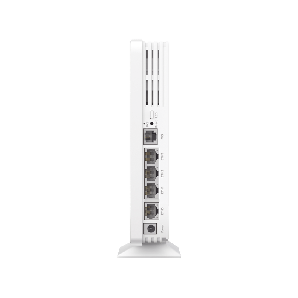 Punto de Acceso GPON Omada / WiFi 6 AX1800 / 1 puerto GPON / 1 Puerto FXS / 4 Puertos 10/100/1000 RJ45 / Wi-Fi 6 AX1800 / Mesh Omada / Configuración por Controlador o Stand-Alone / Para Montaje en Escritorio-Pared
