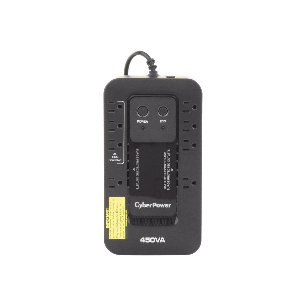UPS de 450 VA/260 W, Topología Standby con Modo Ahorrador ECO, Entrada 120 Vca NEMA 5-15P, Con 8 Tomas NEMA 5-15R