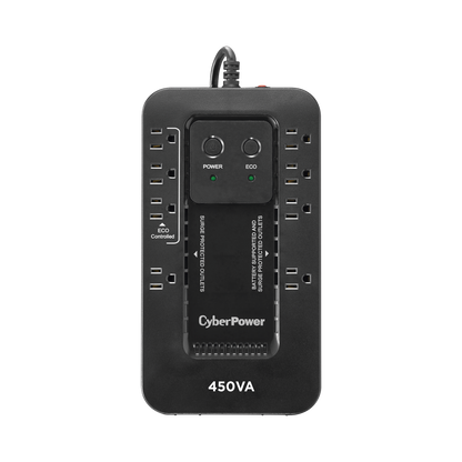 UPS de 450 VA/260 W, Topología Standby con Modo Ahorrador ECO, Entrada 120 Vca NEMA 5-15P, Con 8 Tomas NEMA 5-15R