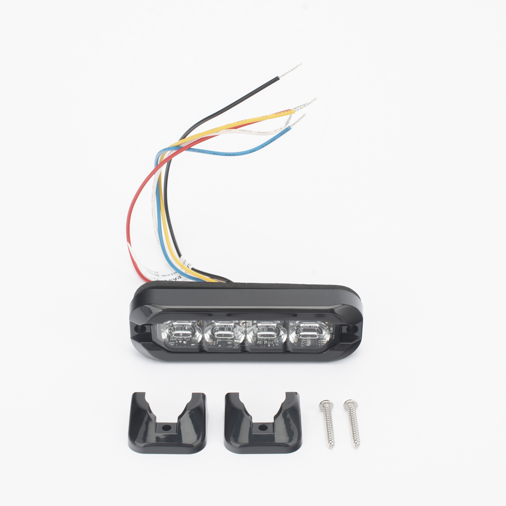 Luz Auxiliar Flexible 8 LED, Rojo / Azul, Bisel Negro, Lente Transparente