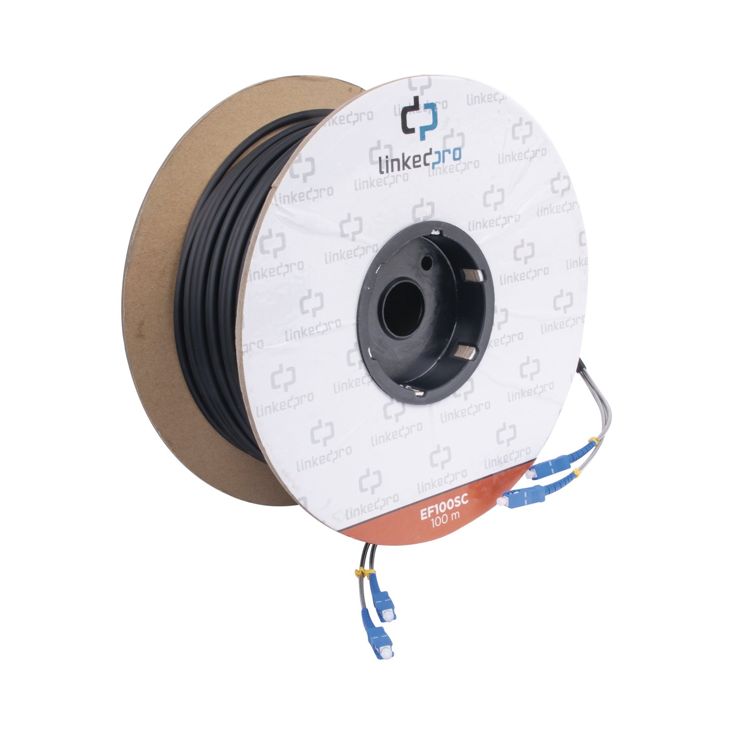 Carrete de Fibra Óptica Monomodo con Conectores SC-SC Duplex, Reforzada con Kevlar, de 100 metros