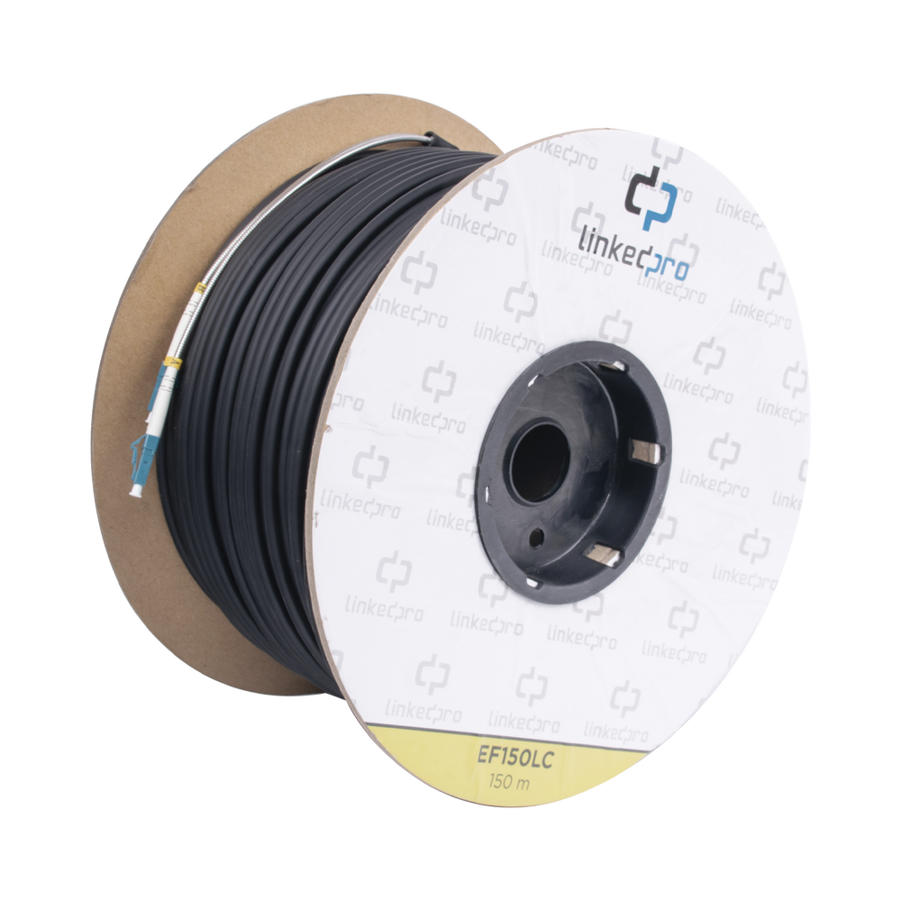 Carrete de Fibra Óptica Monomodo con Conectores LC-LC Duplex, Reforzada con Kevlar, de 150 Metros (492.13 Pies), Para Instalaciones Subterráneas por Tubería