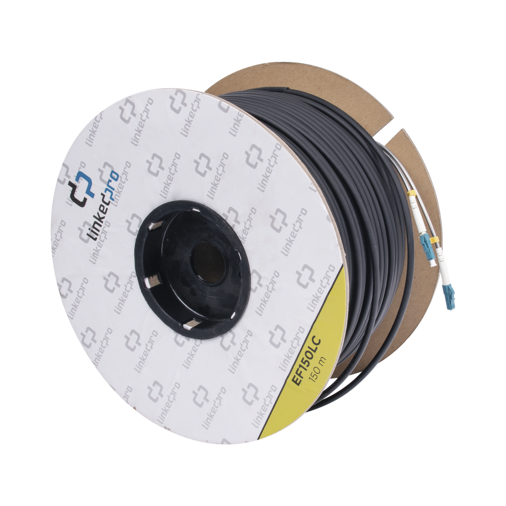 Carrete de Fibra Óptica Monomodo con Conectores LC-LC Duplex, Reforzada con Kevlar, de 150 Metros (492.13 Pies), Para Instalaciones Subterráneas por Tubería