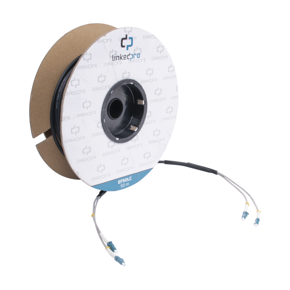 Carrete de Fibra Óptica Monomodo con Conectores LC-LC Duplex, Reforzada con Kevlar, de 50 Metros (164.04 Pies), Para Instalaciones Subterráneas por Tubería