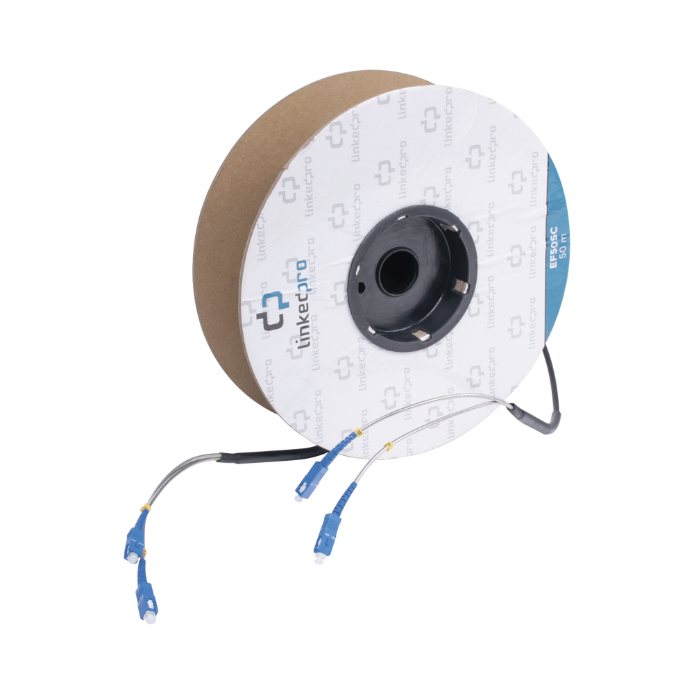 Carrete de Fibra Óptica Monomodo con Conectores SC-SC Duplex, Reforzada con Kevlar, de 50 Metros (164.04 Pies), Para Instalaciones Subterráneas por Tubería