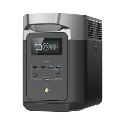 EcoFlow DELTA 2 MAX | Estación de Energía Portátil 2048Wh Litio LFP / 6 AC 2400 W (Max. 3400W) / 2 USB-C 100W / Capacidad para Aumentar Respaldo / Soporta Cargador de Coche 10A a 12.6V / Conectividad WiFi y Bluetooth (App) / Carga Sol