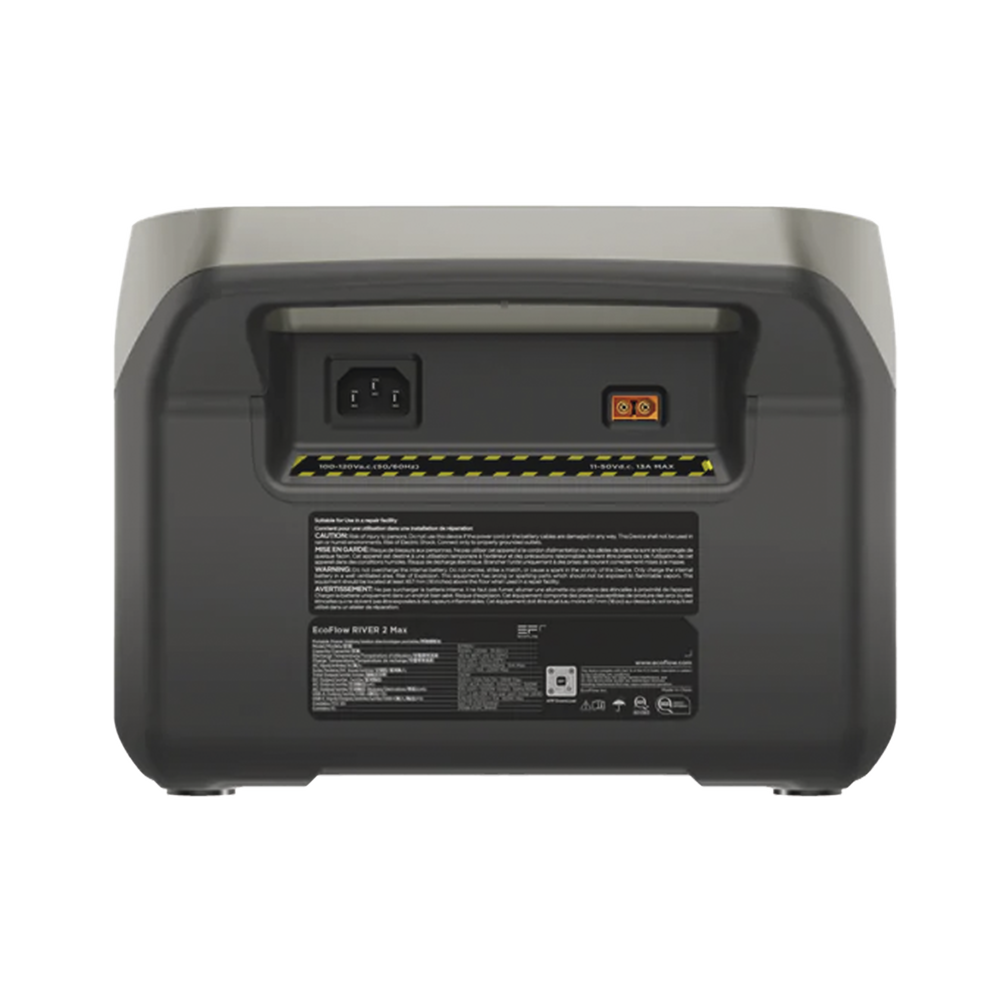 EcoFlow River 2 Max | Estación de Energía Portátil 512Wh Litio LFP / 4 AC 500 W (Max. 1000W) / 1 USB-C 100W / 3 USB -A 12W / Cargador de Coche 8A a 12 o 24V / Conectividad WiFi y Bluetooth (App) / Carga Solar 220W Max.
