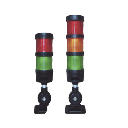 Torre LED Indicadora de estado de 2 niveles color Rojo y Verde, con Buzzer integrado a 85 dB,  a 24 VCD con Montaje incluido de 60 mm de diámetro