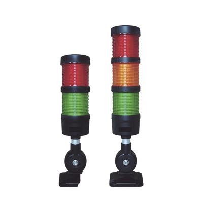 Torre LED Indicadora de estado de 3 niveles color Rojo, Ámbar y Verde, con Buzzer integrado a 85 dB,  a 110-240 VCA con Montaje incluido de 60 mm de diámetro