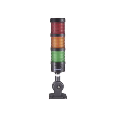 Torre LED Indicadora de estado de 3 niveles color Rojo, Ámbar y Verde, con Buzzer integrado a 85 dB,  a 110-240 VCA con Montaje incluido de 60 mm de diámetro