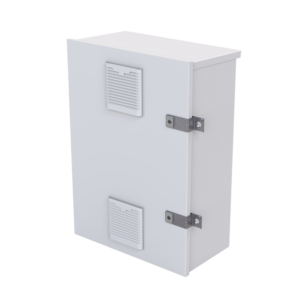 Gabinete para instalación de 2 Baterías PL110D12, Fabricado en Lámina Galvanizada, Accesorios para piso o poste (No incluidos)