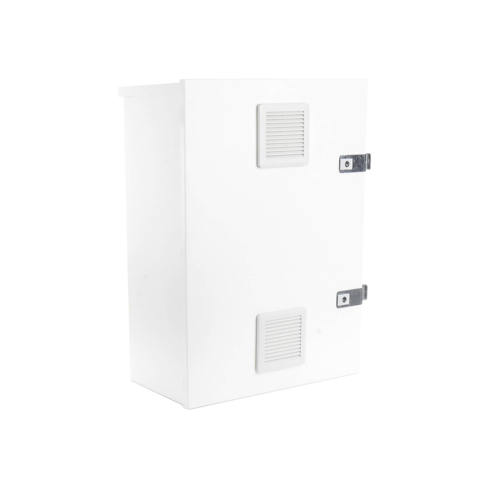 Gabinete para instalación de 2 Baterías PL110D12, Fabricado en Lámina Galvanizada, Accesorios para piso o poste (No incluidos)