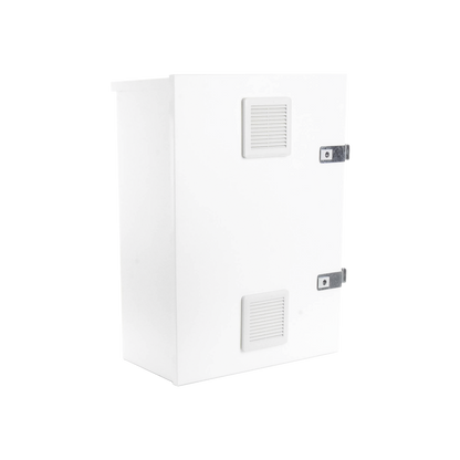 Gabinete para instalación de 2 Baterías PL110D12, Fabricado en Lámina Galvanizada, Accesorios para piso o poste (No incluidos)