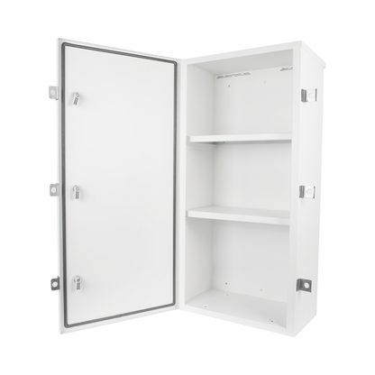 Gabinete para instalación de 3 Baterías PL110D12, Fabricado en Lámina Galvanizada, Accesorios para piso o poste (No incluidos)