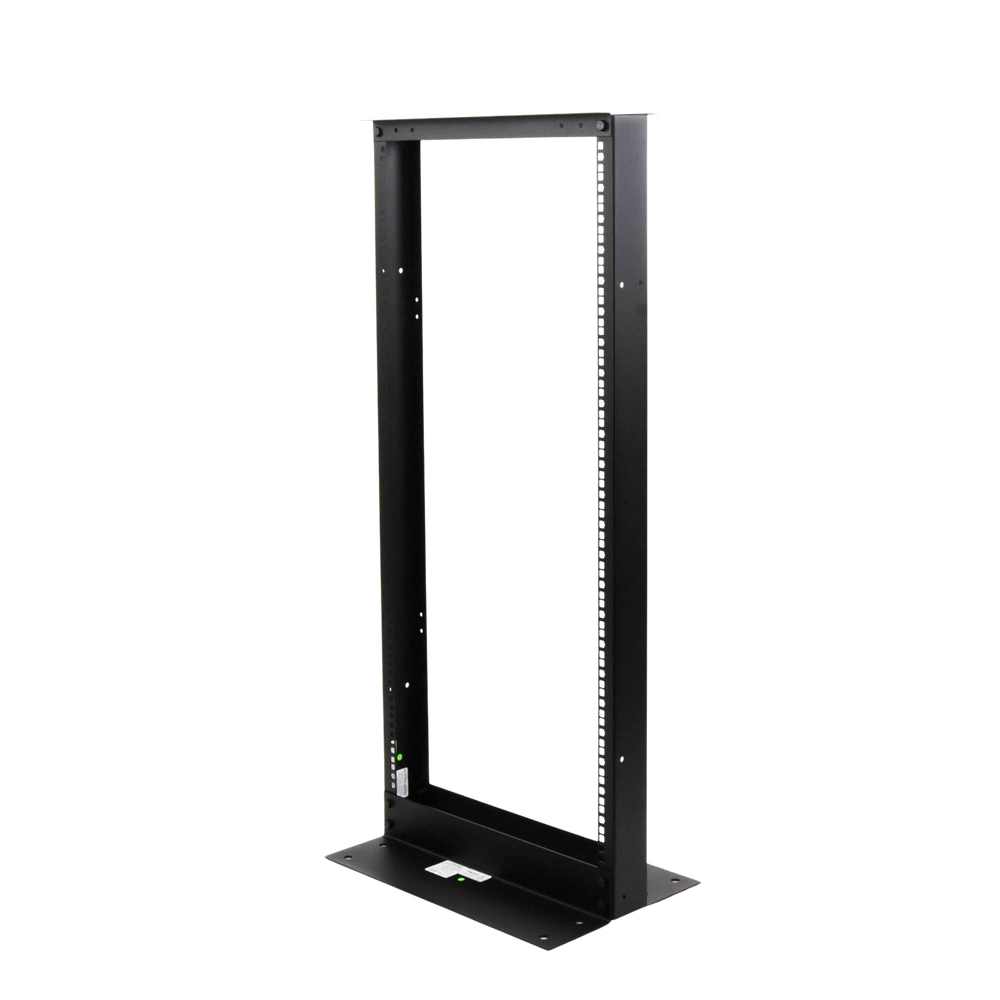 Rack de 2 Postes, Estándar 19", 24 Unidades, Fabricado en Acero, Base "L" para Anclar a Piso.