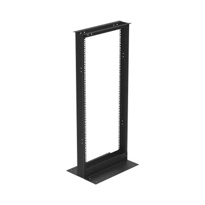 Rack de 2 Postes (Doble Perforación), Estándar 19", 24 Unidades, Fabricado en Acero, Base "L" para Anclar a Piso.
