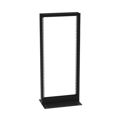 Rack de 2 Postes (Doble Perforación), Estándar 19", 24 Unidades, Fabricado en Acero, Base "L" para Anclar a Piso.
