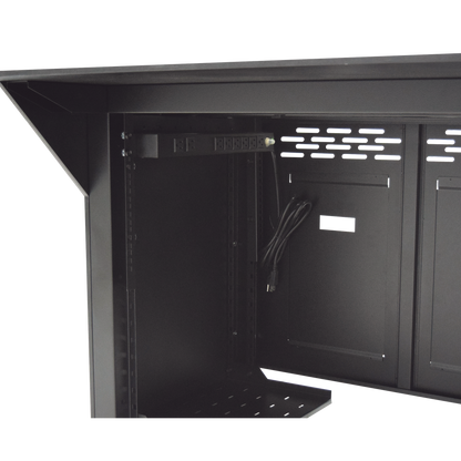 Escritorio Estación Mobiliaria Profesional de Monitoreo y Control / Videovigilancia / Acceso / Alarmas / Etc... / Metal Negro y Madera Tono Oscuro