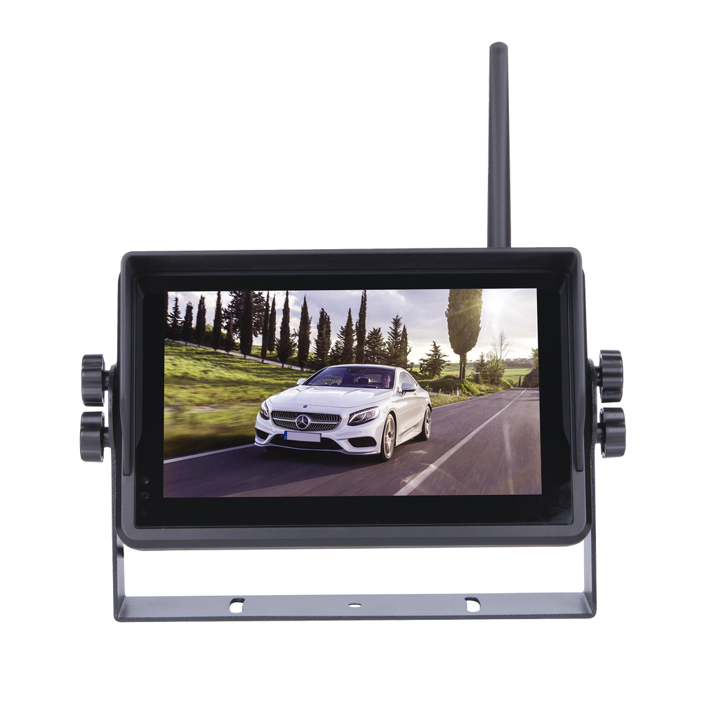 Sistema Profesional Inalámbrico de Cámara de Reversa Infrarroja y Monitor Touch de 7" para Vehículos de Trabajo y Montacargas