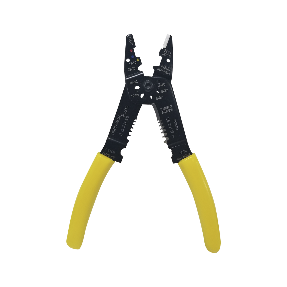 Pinza Cortacables / Pelacables 10 a 22 AWG con Plegador de Conectores.