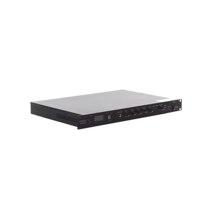 Amplificador de Audio | 1 canal | 350 W | Sistema 100V y Baja Impedancia | 4 Entradas de Micrófono Balanceadas | Bluetooth | USB | SD | FM | Montaje en Rack