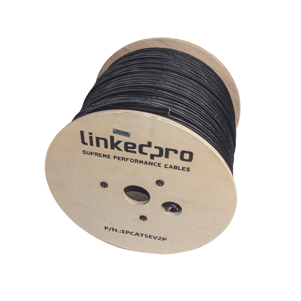 Bobina de Cable Siamés Cat5e CCA + 2 Cables Gruesos (16 AWG) para Alimentar Cámaras Más Lejos / 305 Metros (1000 Pies) / Instalación en Exterior / Uso Industrial para Climas Extremos