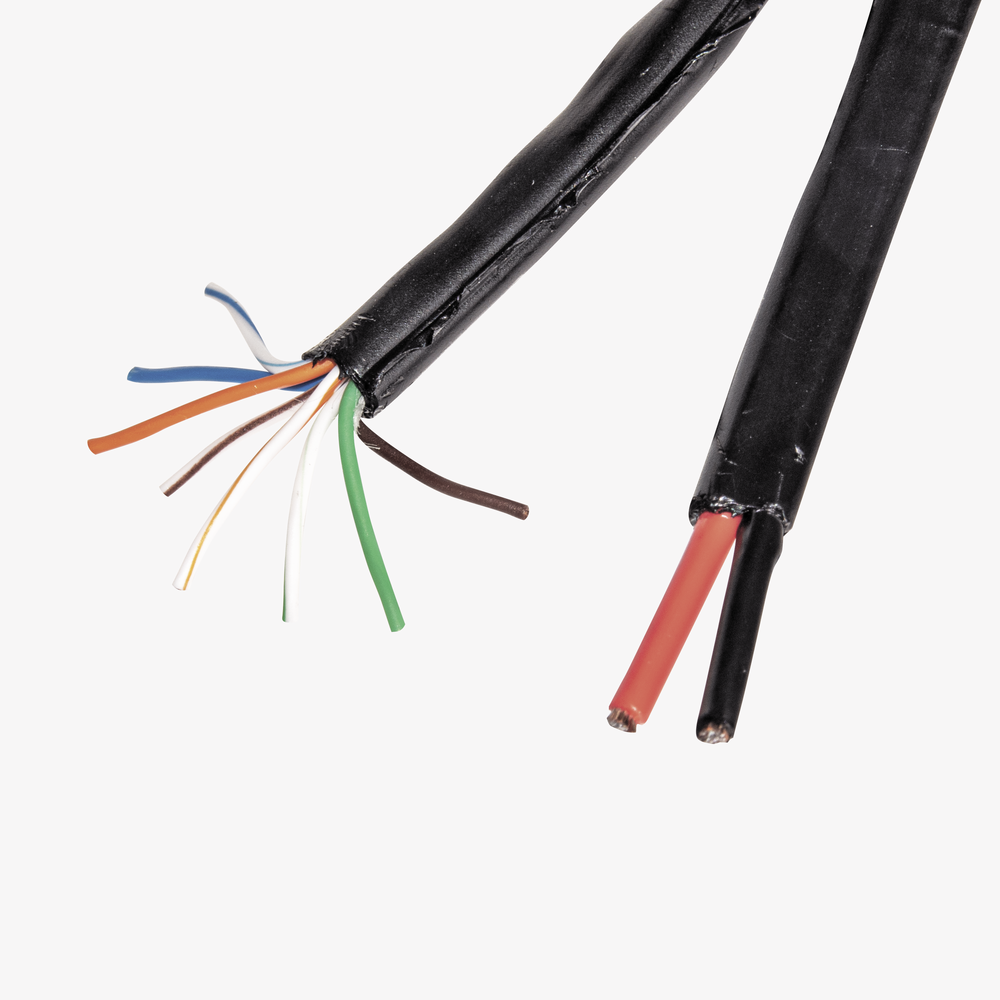 Bobina de Cable Siamés Cat5e CCA + 2 Cables Gruesos (16 AWG) para Alimentar Cámaras Más Lejos / 305 Metros (1000 Pies) / Instalación en Exterior / Uso Industrial para Climas Extremos