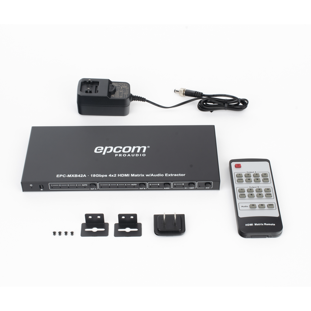 Matricial HDMI | 4x2 | 4K2K@60Hz | HDR | YCbCr 4:4:4 | EDID Auto | Extractor de Audio | Salida de audio análoga y digitalizados | HDCP 2.2 | 18 Gbps
