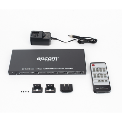 Matricial HDMI | 4x2 | 4K2K@60Hz | HDR | YCbCr 4:4:4 | EDID Auto | Extractor de Audio | Salida de audio análoga y digitalizados | HDCP 2.2 | 18 Gbps