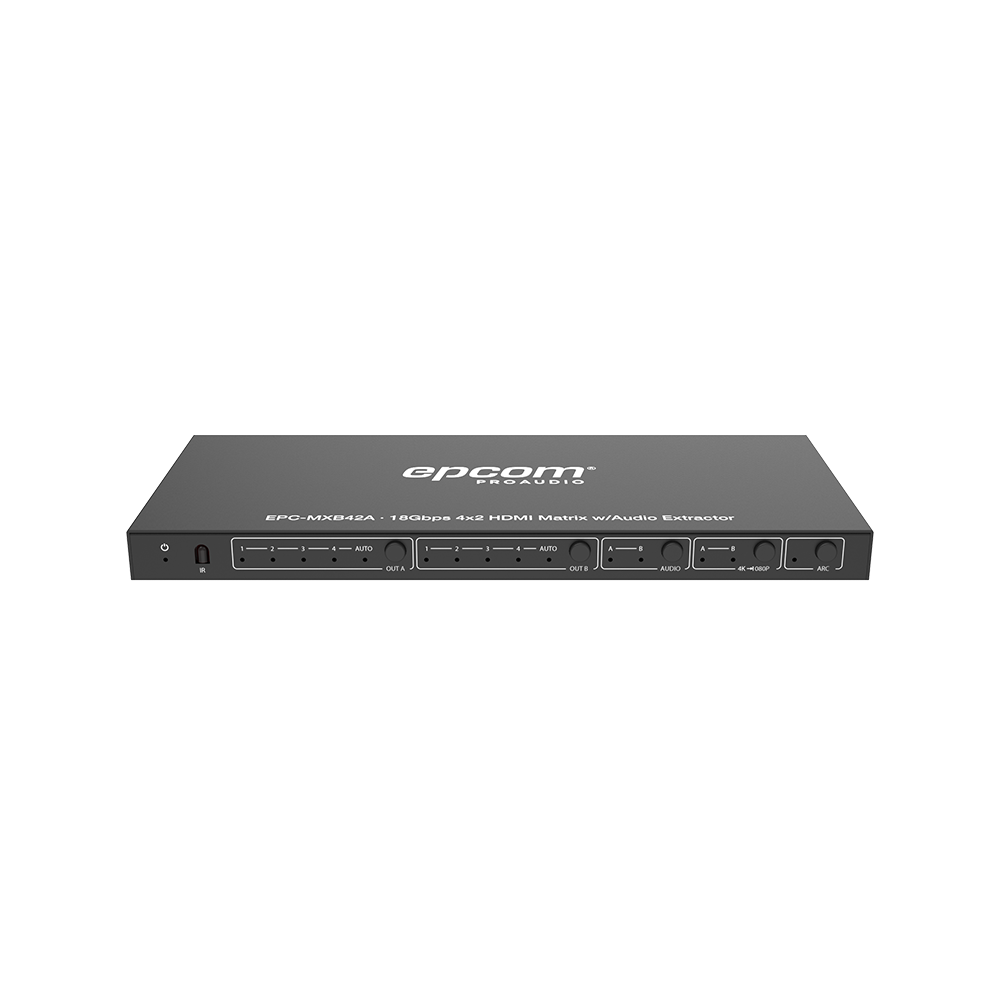 Matricial HDMI | 4x2 | 4K2K@60Hz | HDR | YCbCr 4:4:4 | EDID Auto | Extractor de Audio | Salida de audio análoga y digitalizados | HDCP 2.2 | 18 Gbps